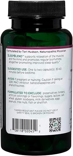 Miniatura 3 de Vitanica Sleepblend - Suplemento de apoyo para dormir que no forma hábito, con melatonina, raíz de valeriana, pasiflora y lúpulo, vegano, 60 cápsulas