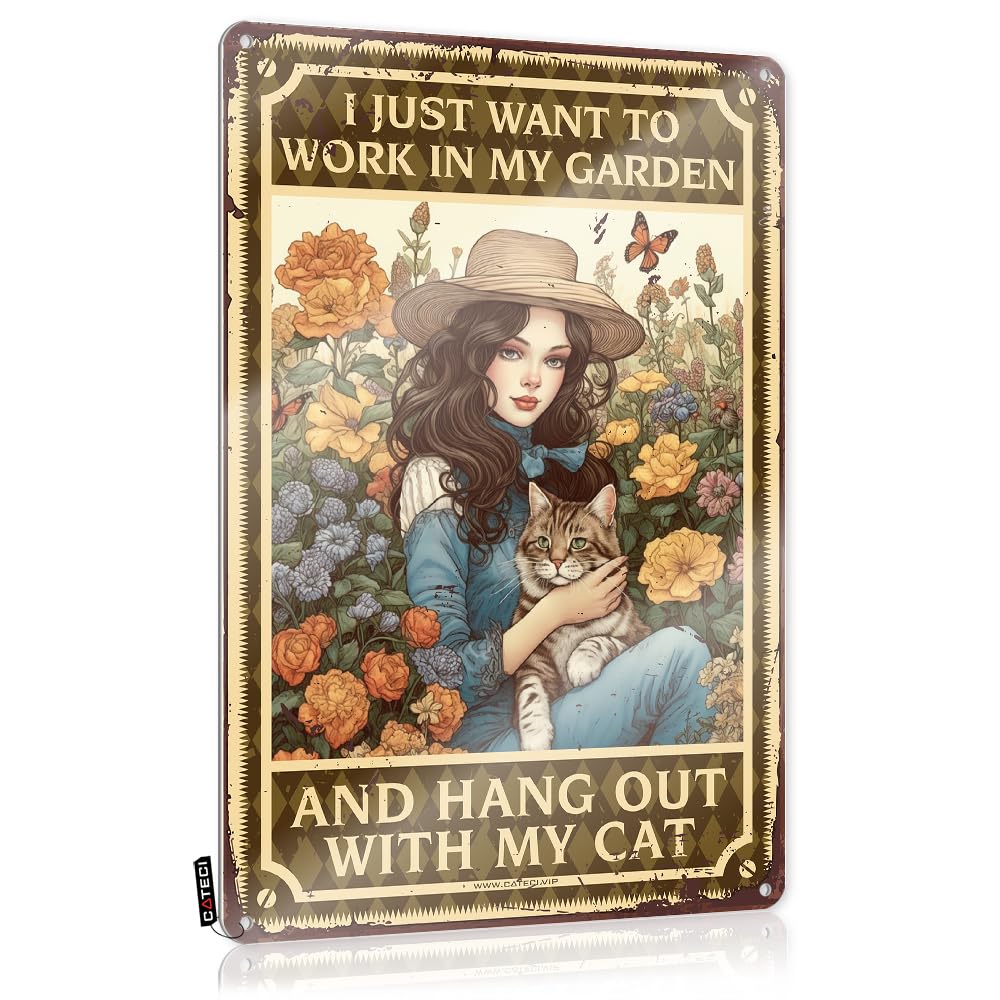 I Just Want To Work In My Garden And Hang Out With My Cat Shabby Chic Prints - Retro Wall Art Things Hanging Wall Decor(30X40CM)