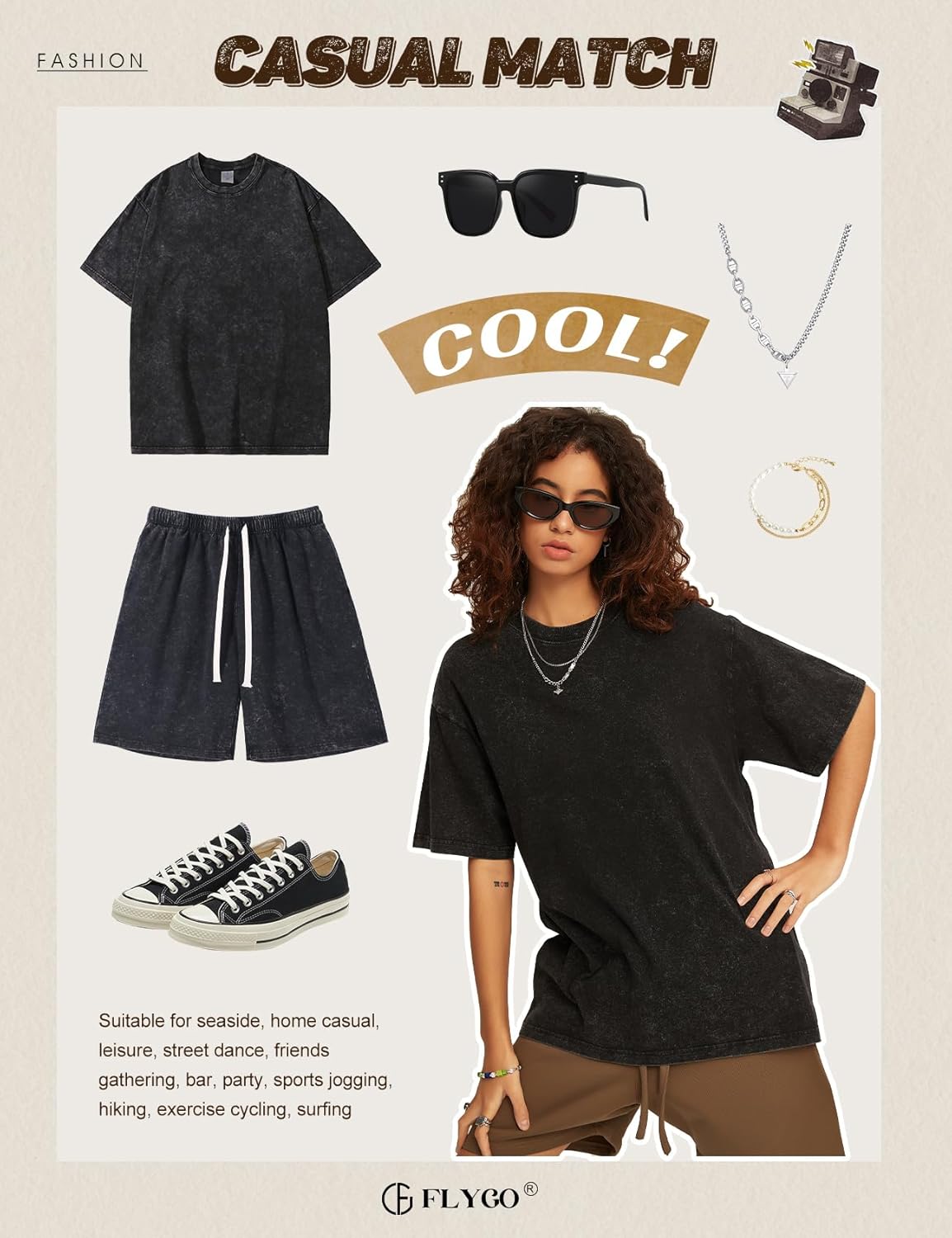 Flygo 3 Pack Men Oversized T Shirts Acid Washed Unisex Tee Loose Fit Short Sleeve Casual Streetwear Baggy Basic Tops(Black+Black+Black XL), X-Large - Image 7