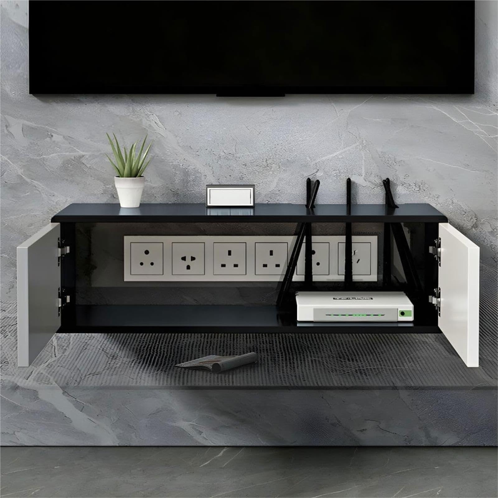 Meuble TV Flottant Mural avec Portes d'armoire Grises