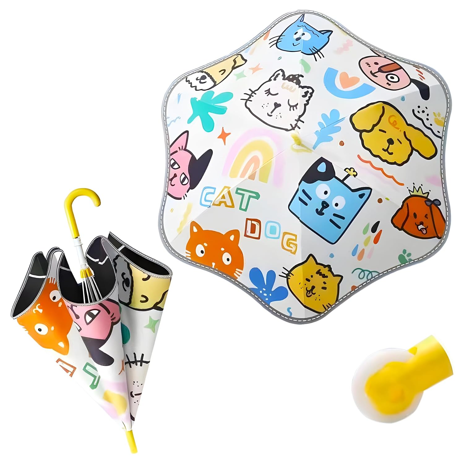 Koochie-Koo Cute Print Umbrella for Kids, Attractive Kids Umbrella with Reflective Border and Covered Tips for Safety,