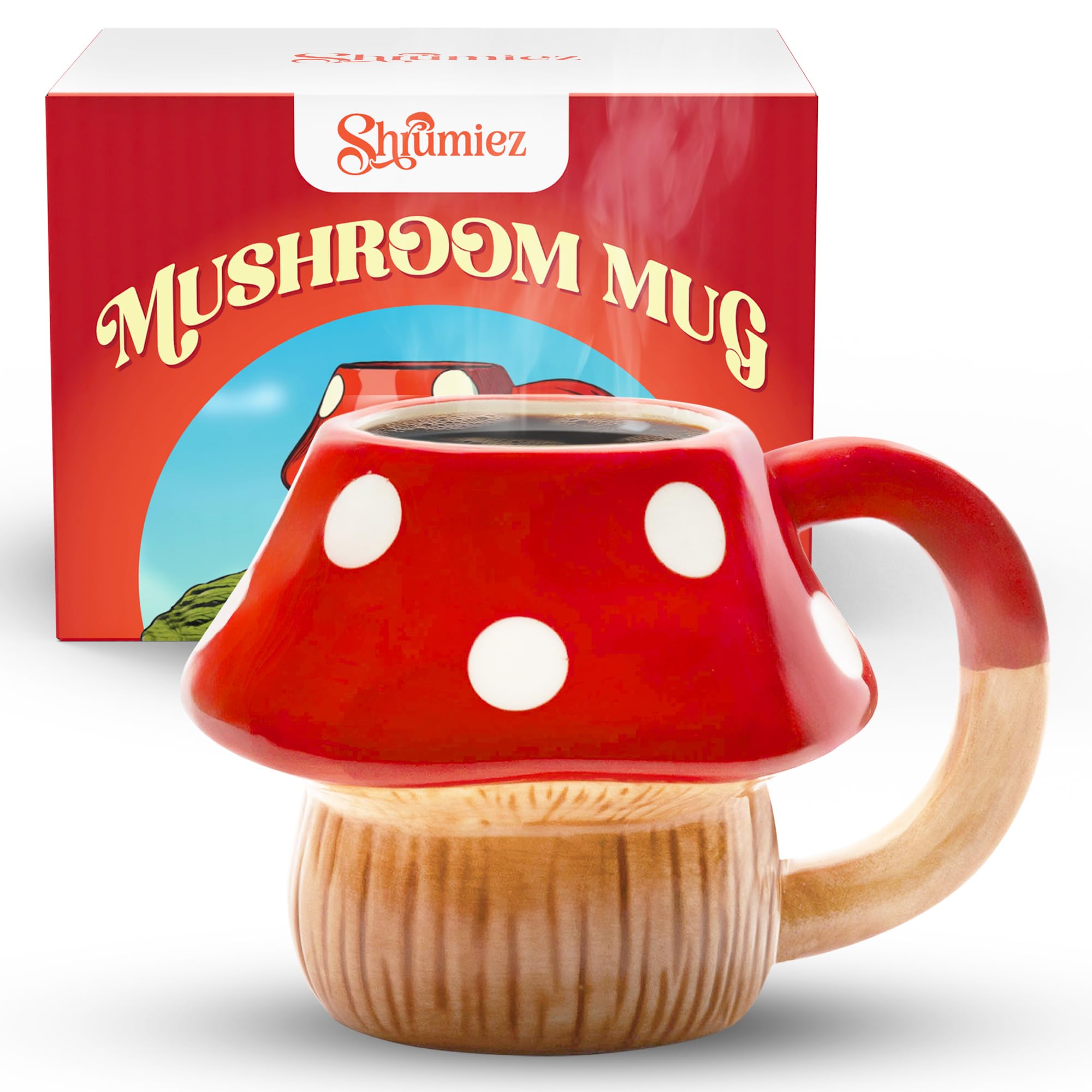 Mushroom Mug 12oz - Cute Ceramic Mushroom Cup for Coffee Tea and Mushroom Gifts - Cool Cottagecore Aesthetic Kawaii Unique Fun Funky Novelty Hippie Fungi Toadstool Silly Plant Mushroom Stuff Decor