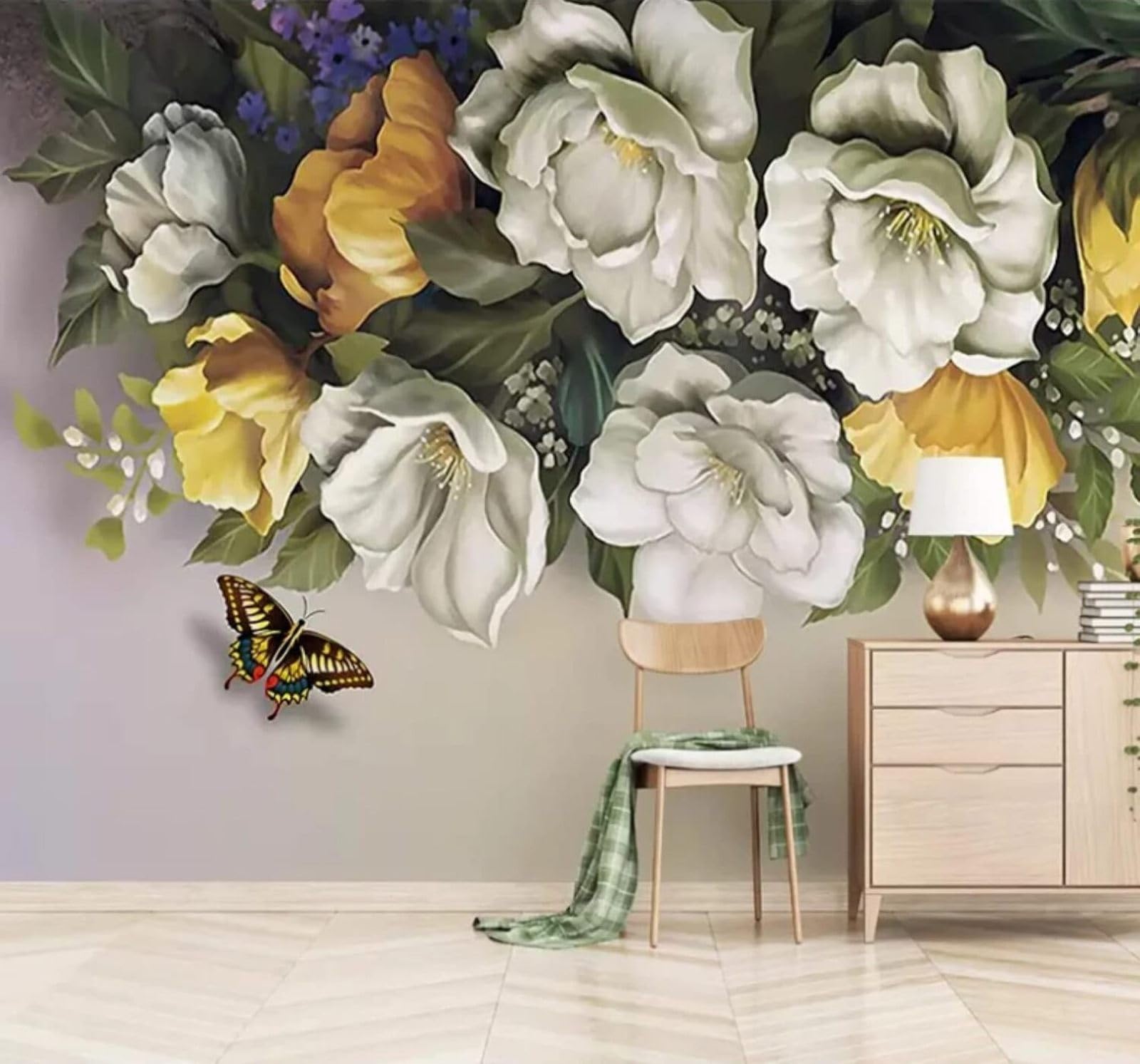 XLMING Three Dimensional Beautiful Fresh Floral Butterfly 3D Wallpaper Luxury Silk Study Dining Feature Sofa Grey Bedroom Living Room Tv Decorative Wall-400cm×280cm