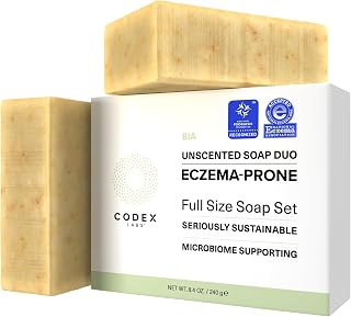 Codex Labs Eczema Soap for Kids & Adults – 2-Pack Unscented Eczema Hand Soap Bars with Shea Butter, Olive Oil & Calendula – Microbiome-Supporting, pH-Balanced, Clinically Tested – 8.4 oz Total