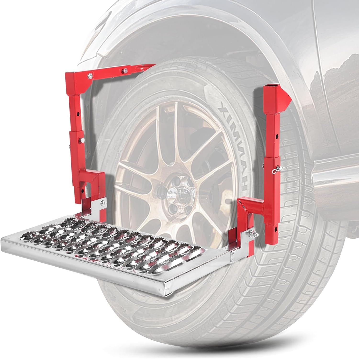 Heavy Duty Folding Tire Step for Truck Upgraded, SUV and RV Adjustable Folding Heavy Duty Wheel Step, 10.2”-14.4” Fits Tire Step ，Red – Compatible with Truck Steps for Pickup Trucks