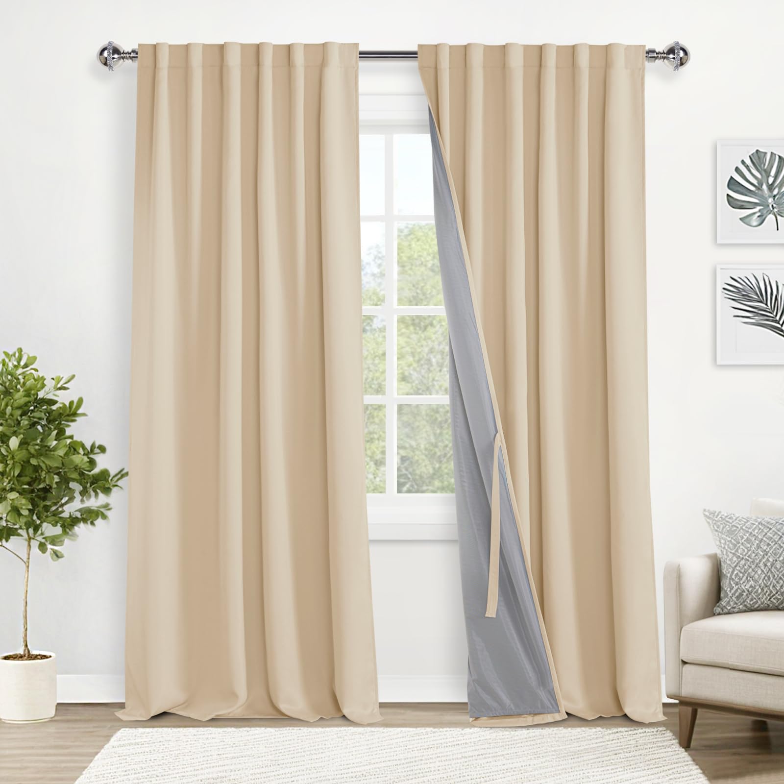 Rideaux occultants double couche de qualité supérieure en beige