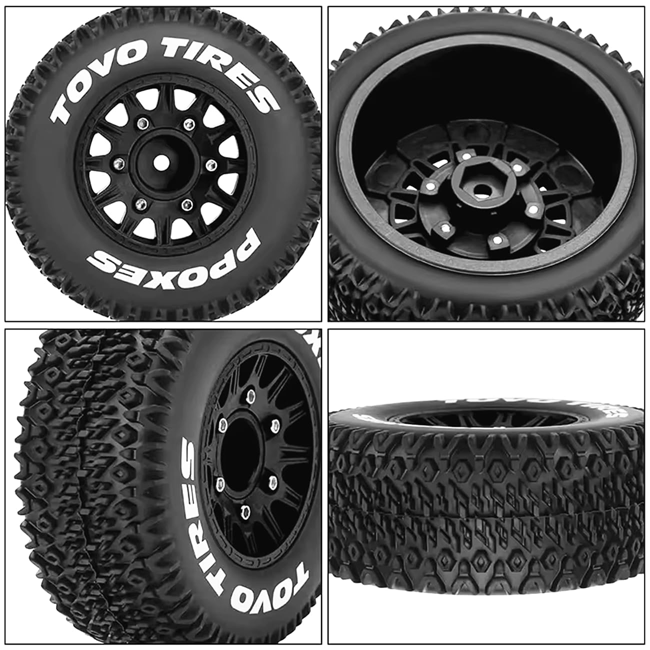 RC Short Course Truck Wheels and Tires with 12mm 14mm 17mm Hex Upgrade Parts for 1/10 Slash 2WD 4×4 Arrma Senton Axial Losi Redcat Rc4wd Hex RC Car.?Black?