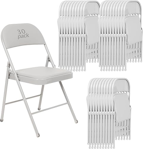 Miniatura 29 de Juego de 6 Sillas Plegables Blancas Acolchadas - Cómodas Sillas Apilables Portátiles para Interior y Exterior, Eventos, Fiestas, Oficina, Boda