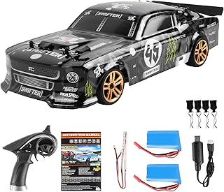 GoolRC RC Drift Car, 1:18 Scale Remote Control Car, 2.4GHz 4WD 30KM/H High Speed RC Racing Car with LED Light Strip and 2 Batteries for Adults and Kids