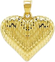 Vista 8 de Charm America - Dije de corazón inflado de oro - Oro de 14/10 quilates - Colgante de corte diamante pulido - Joyas 3D - Ideal para regalos