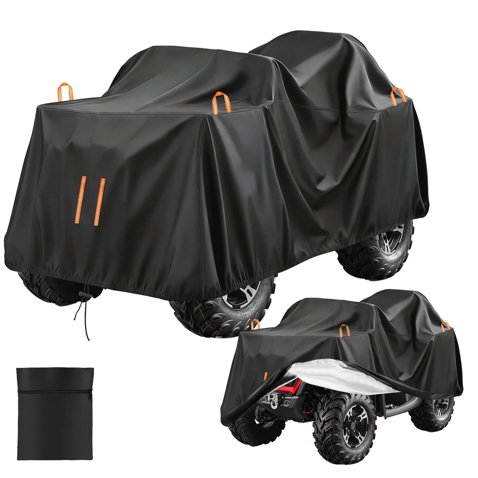 ATV Cover, Waterproof 4 Wheelers Quad Cover with Storage Bag Reflective Stripe 210D Oxford Fabric Anti Dust Bird Droppings UV-resistant 256x110x120CM