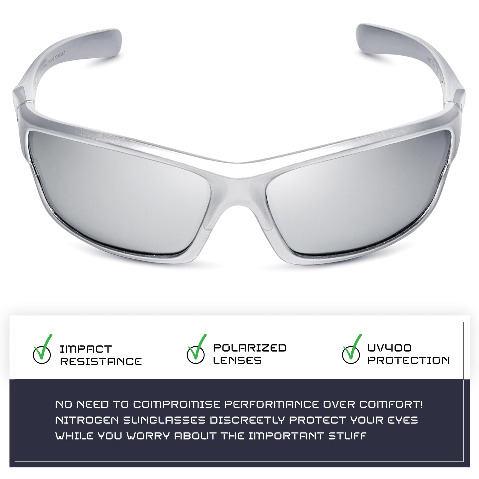 Nitrogen Gafas de Sol Deportivas Polarizadas para Hombre y Mujer, UV400, Plata | Espejo Plateado, Talla Única, ['Plata'], talla única