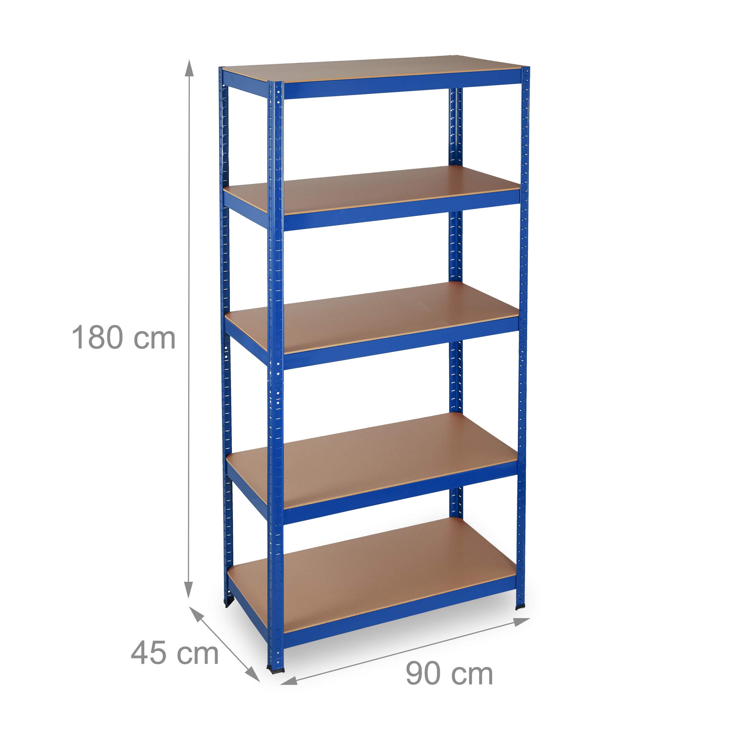 Relaxdays Estantería de Carga Pesada, 875 kg, Cinco estantes, Sistema de ensamblaje, 180x90x45 cm, Acero & MDF, Azul