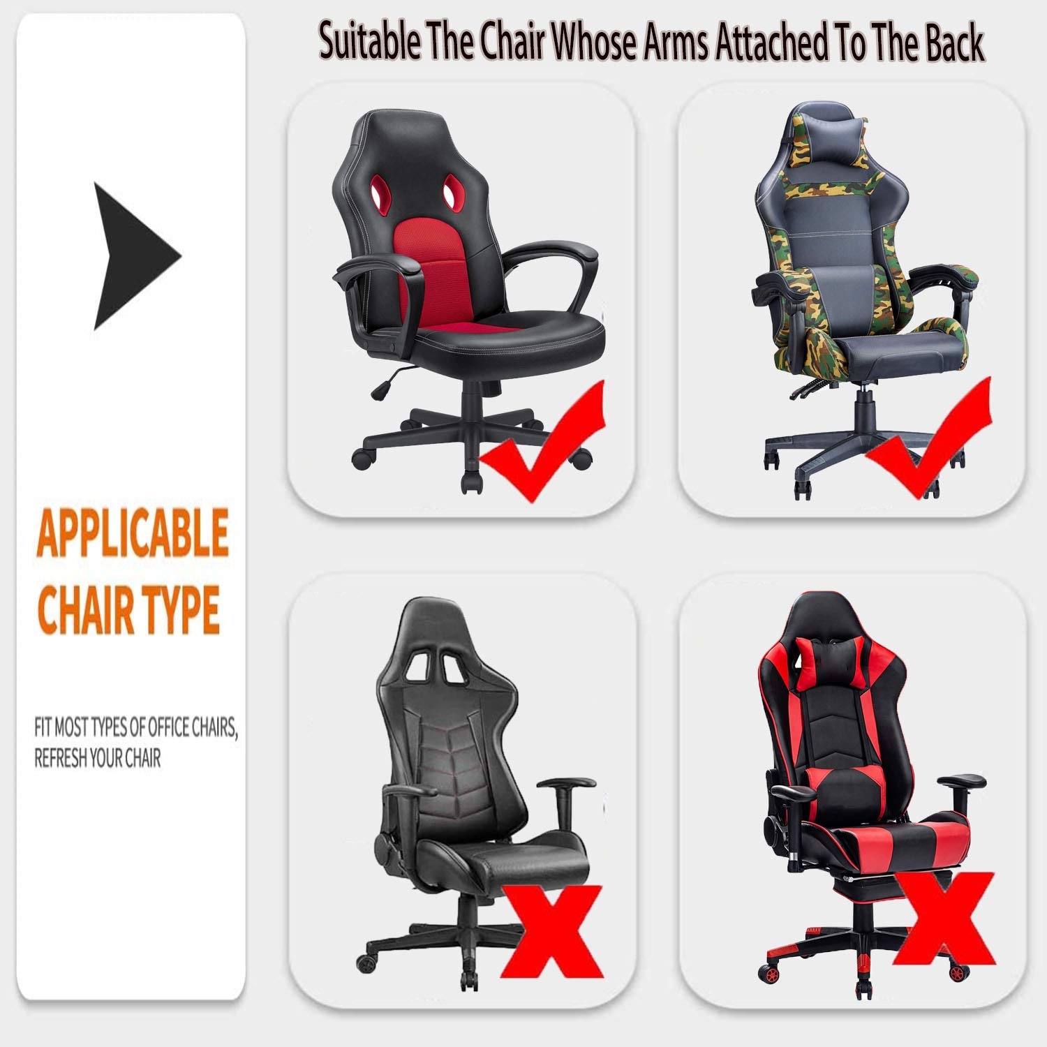 Sin silla, solo fundas para sillas de juegos, fundas elásticas de poliéster para silla reclinable de juegos de carreras (negro) 5