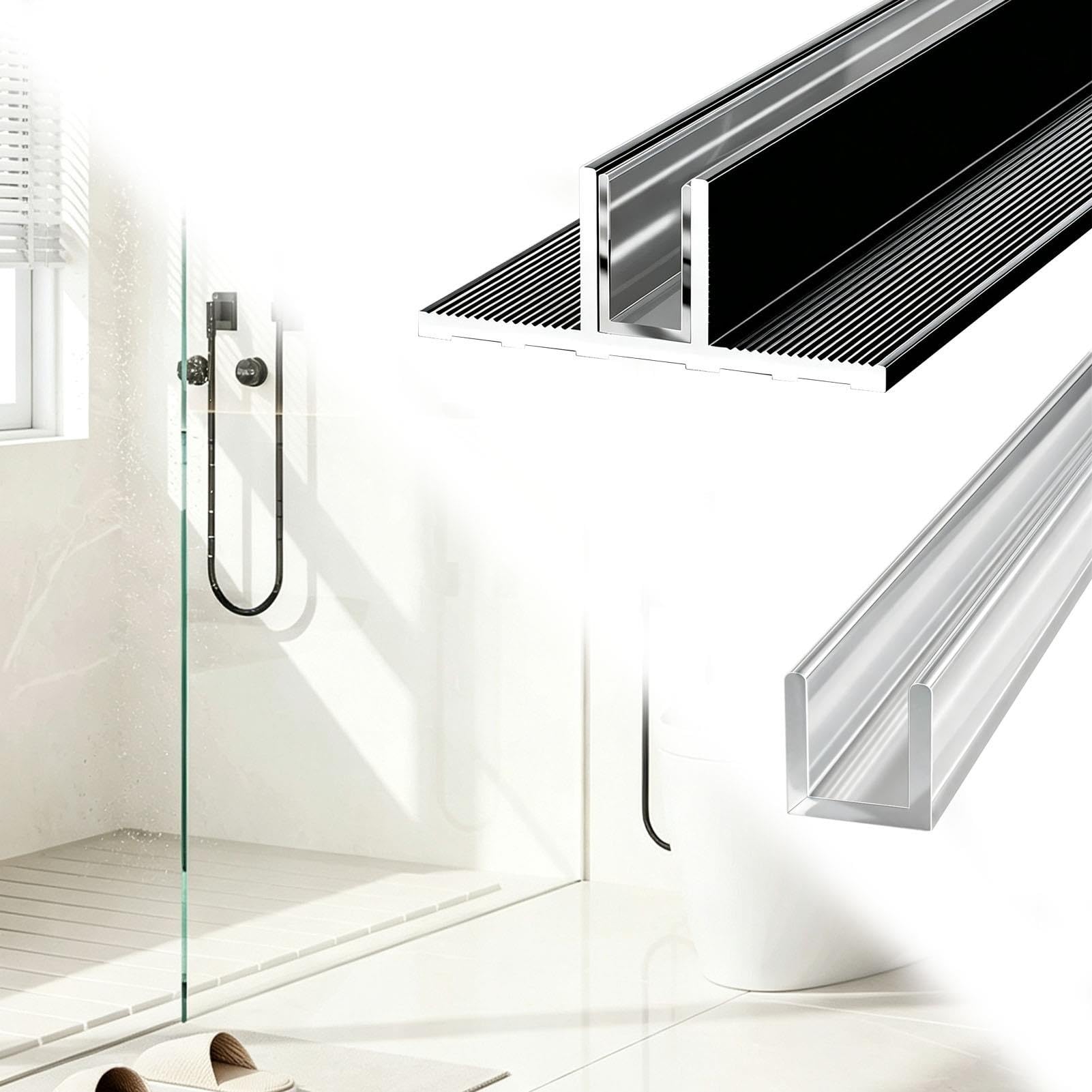 Perfil en U de Aluminio Guía Inferior Impermeable para Puerta de Ducha