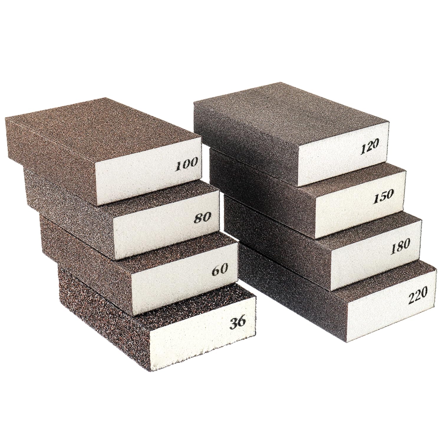 Lot De 8 Blocs De Ponçage Réutilisables - Grains 60 à 220 - Pour Bois, Métal, Placo - Lavables Et Faciles à Utiliser