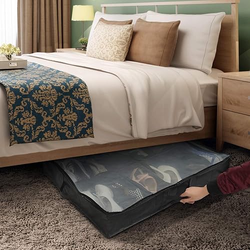 Miniatura 7 de Surblue 12 pares debajo de la bolsa organizador de zapatos bolsa de almacenamiento tamaño 2 pares (negro)