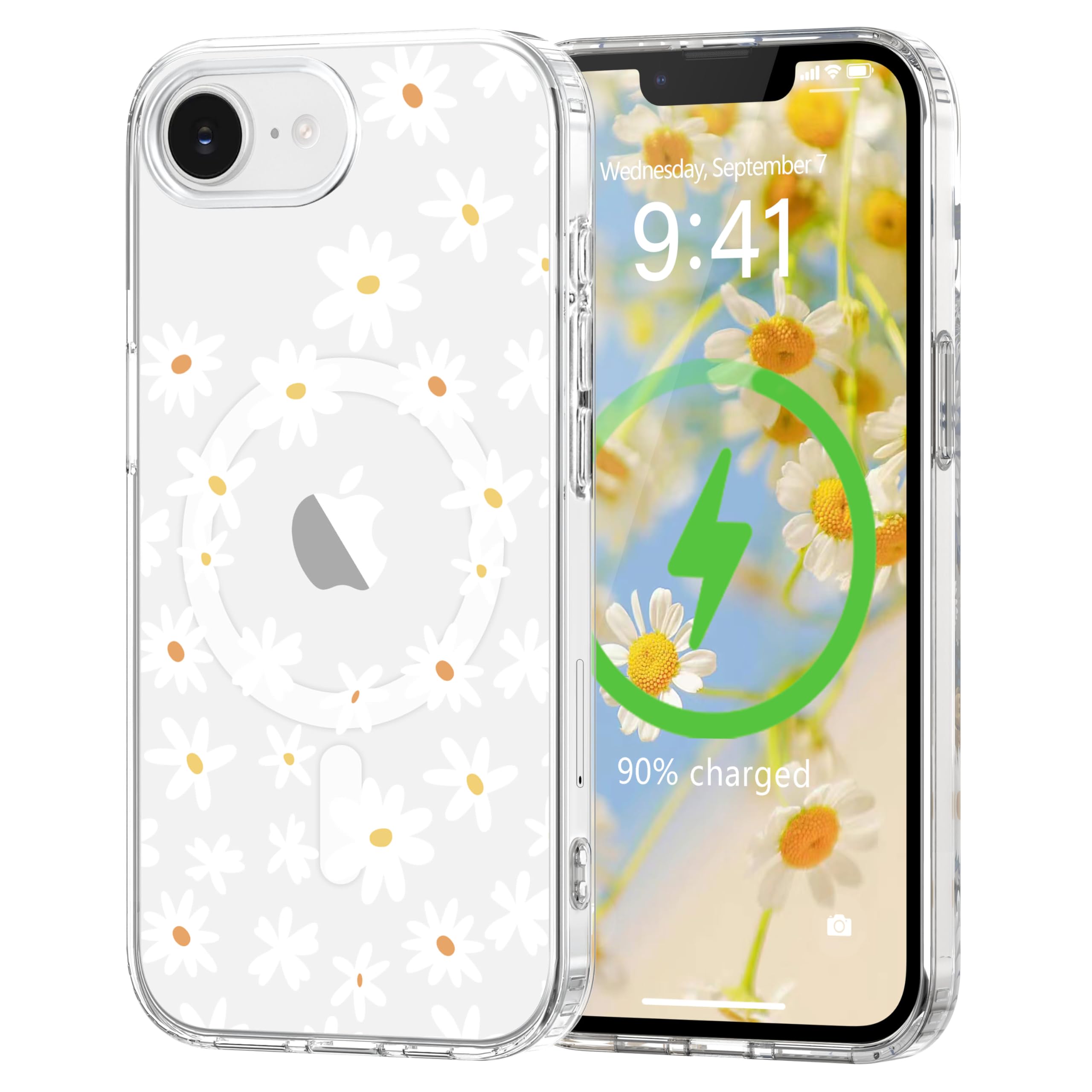 L-FADNUT for iPhone 16e Case [Compatible with Magsafe], Cute Flower Girls Women Clear Case Silicone Shockproof Protective Cover with Pretty Floral