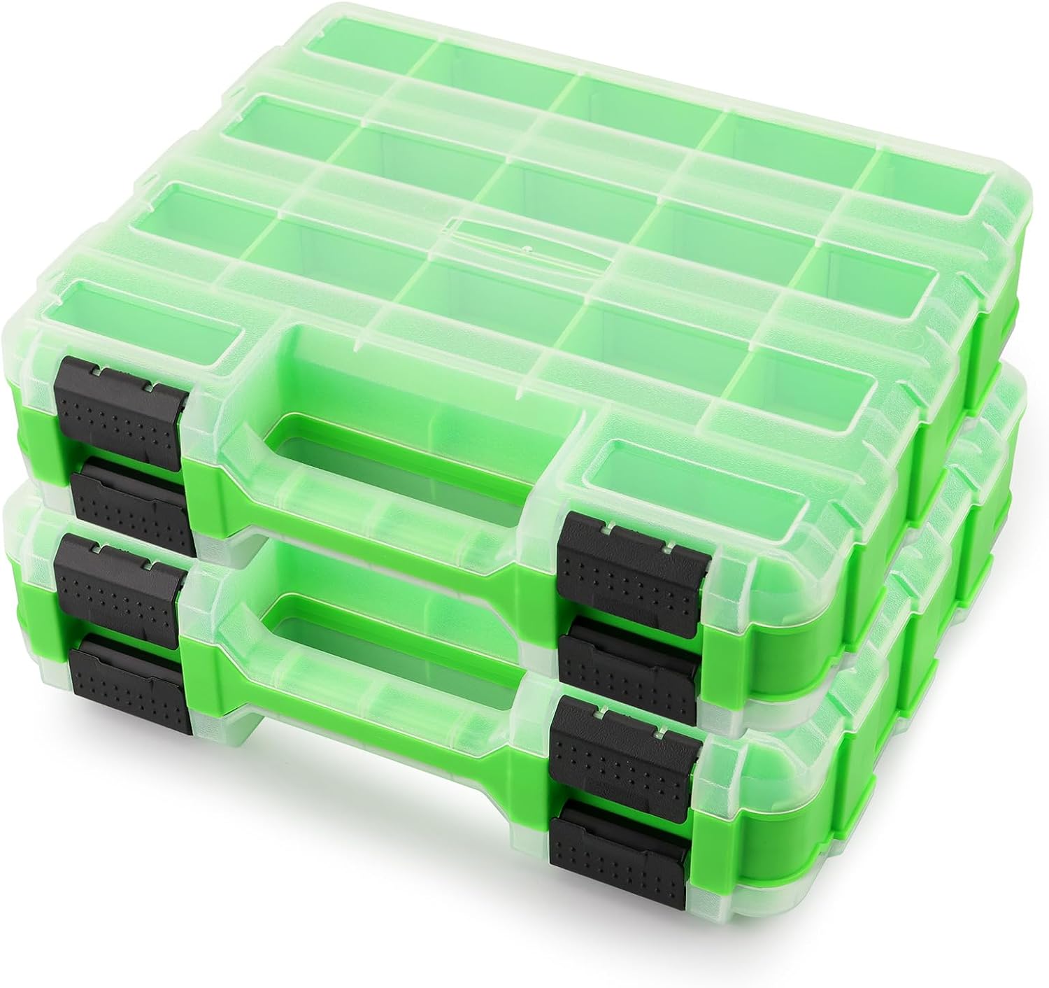 SWANLAKETOOLS 2-Pack 34-Compartment Small Parts Organizer with 24 Removable Dividers - Storage for Screws, Bolts, Nuts, Jewelry, Fishing Gear