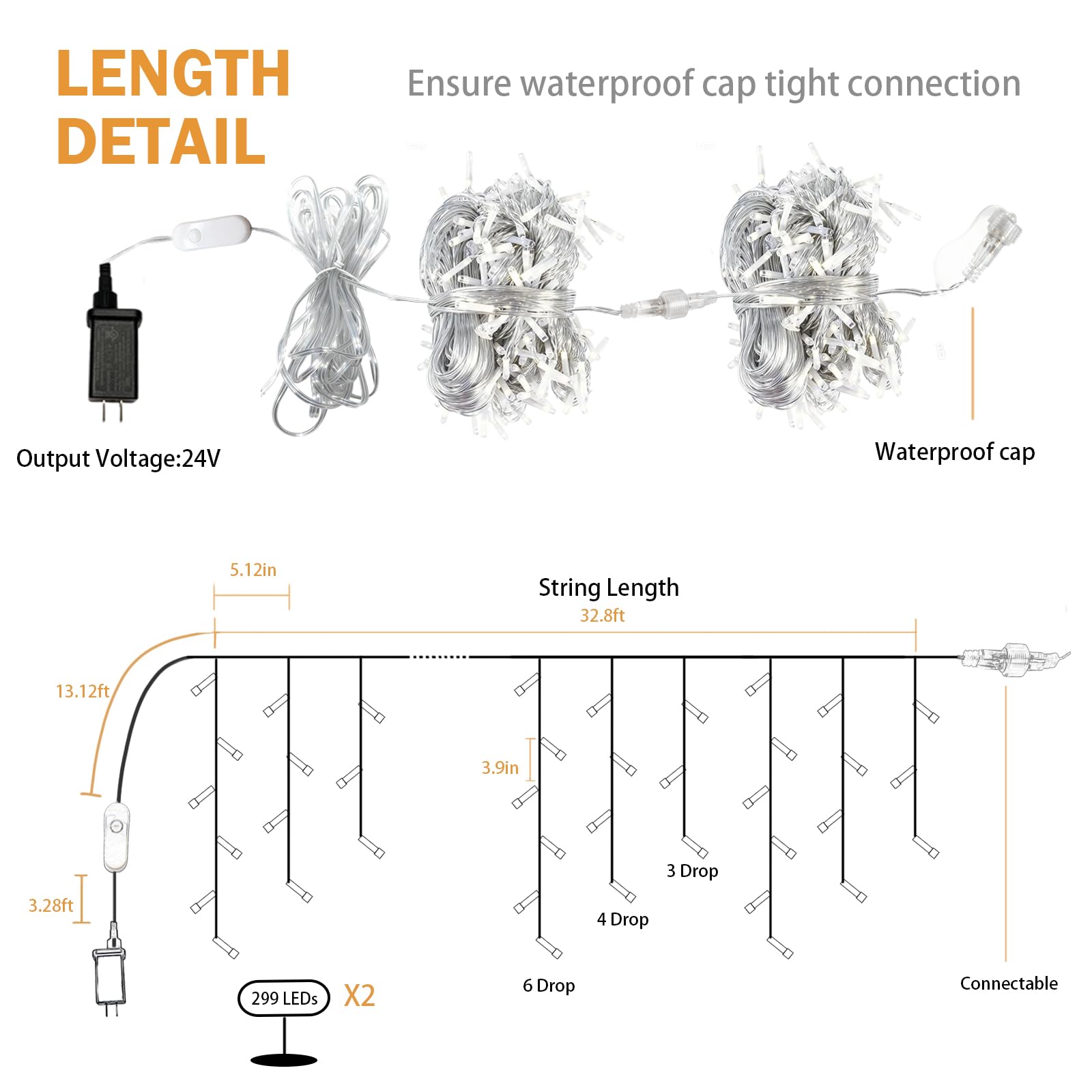 Luci natalizie intelligenti, 1,8 m, 598 LED RGB per esterni, 2 pezzi, app, sincronizzazione musica, timer per casa, vacanze, grondaie, decorazione per feste in giardino