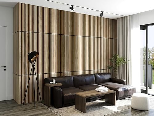 Miniatura 7 de Woody Walls Paneles de pared de listones de madera maciza, panel de pared de listones de madera, paneles de madera acústica tienen 0.75 NRC, juego