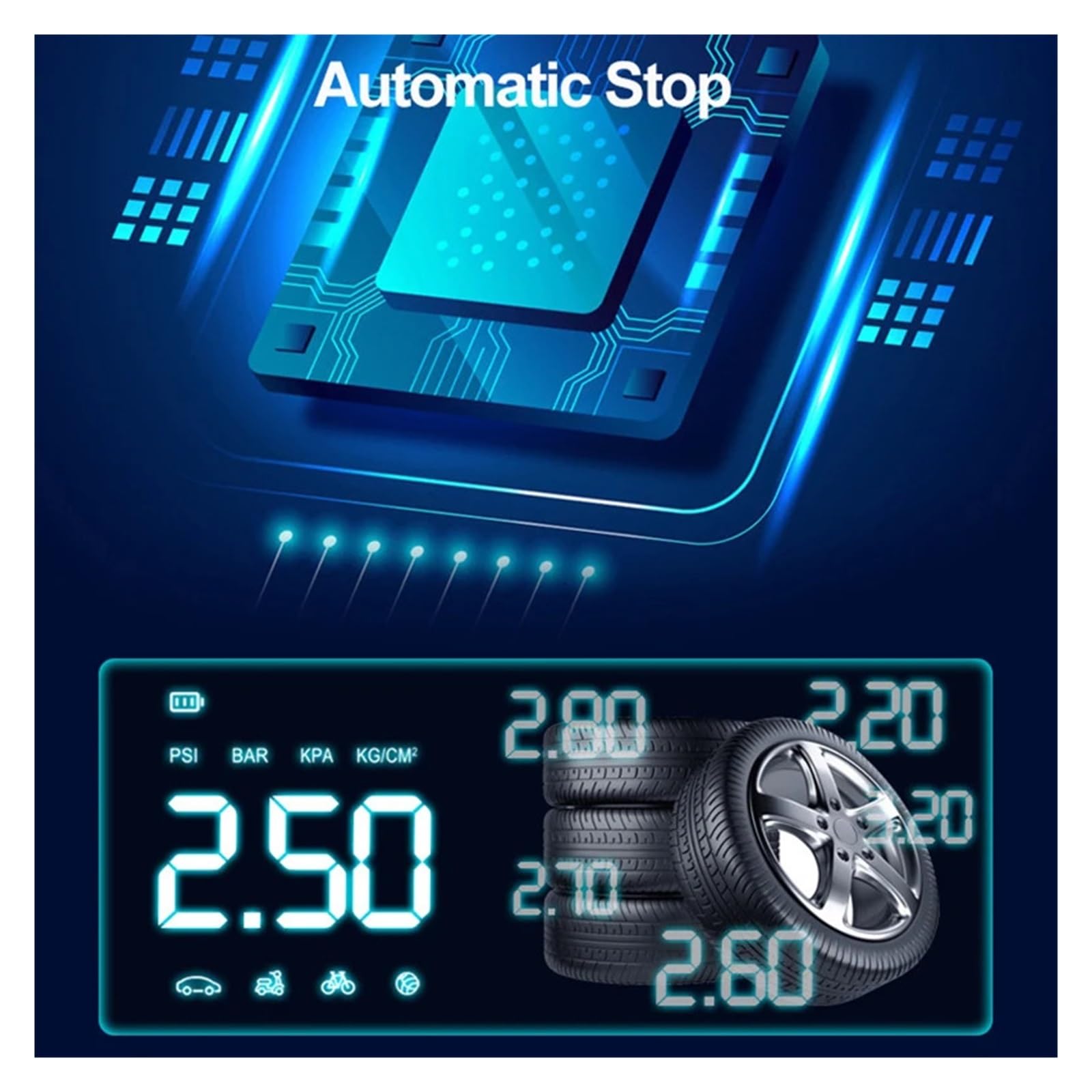 Gonfiatore for Pneumatici Portatile for Digitale Pompa di Aria Automatica 150 PSI Compressore d'Aria for Auto Moto Bici for Intelligente Inflazione Istantanea(8000mA)