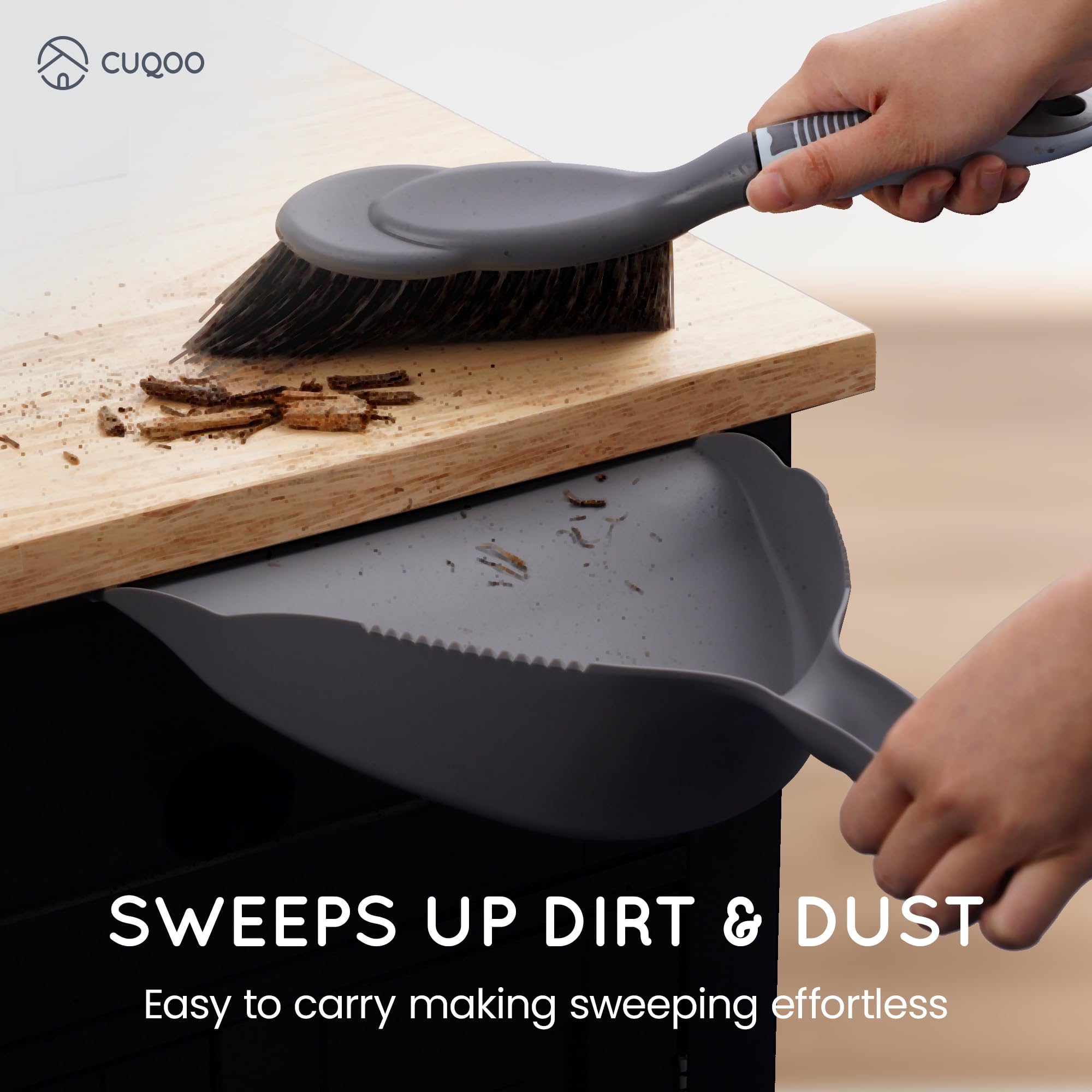 CUQOO Juego de recogedor y cepillo de plástico para limpieza del hogar con mango de fácil agarre