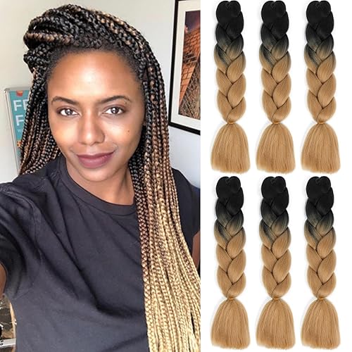 Miniatura 1 de Mclisle Extensiones de cabello trenzado de 24 pulgadas, resistente al calor, ganchillo, 6 unidadeslote, extensiones de cabello de fibra sintética de