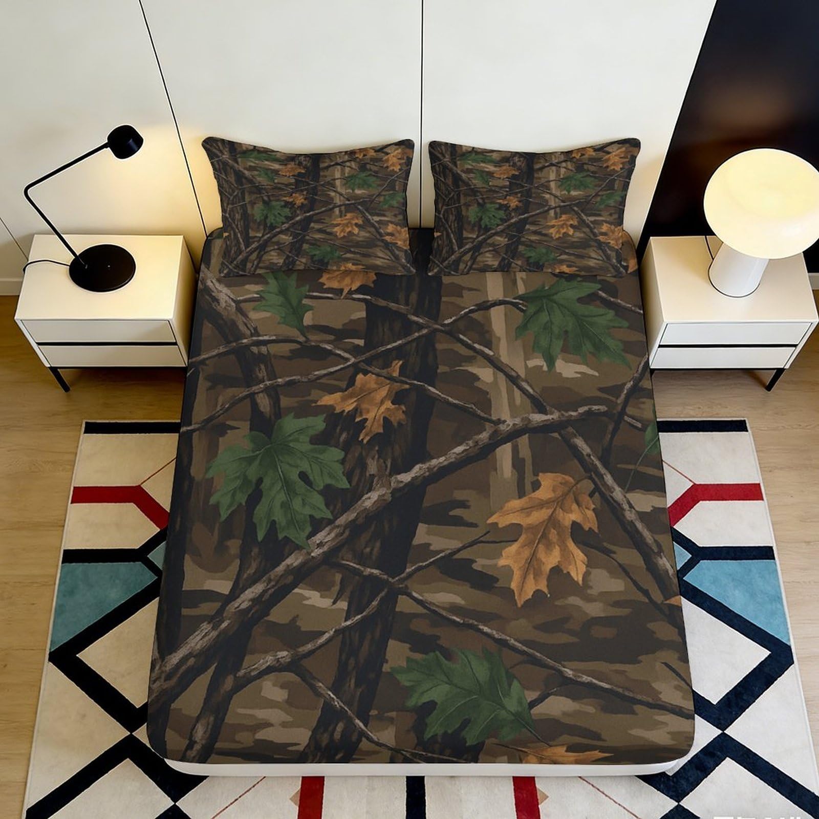 3D Printed Forest Tree Branch Fitted Sheet Microfiber Autumn Leaves Mattress Cover for Bedroom Dorm Decor 180x200x25cm