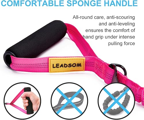 Miniatura 3 de Correa Elástica Bungee de Servicio Pesado Altamente Reflectante de 6 Pies para Perros Medianos y Grandes, Absorbe los Golpes, con Cómodo Mango Rosa