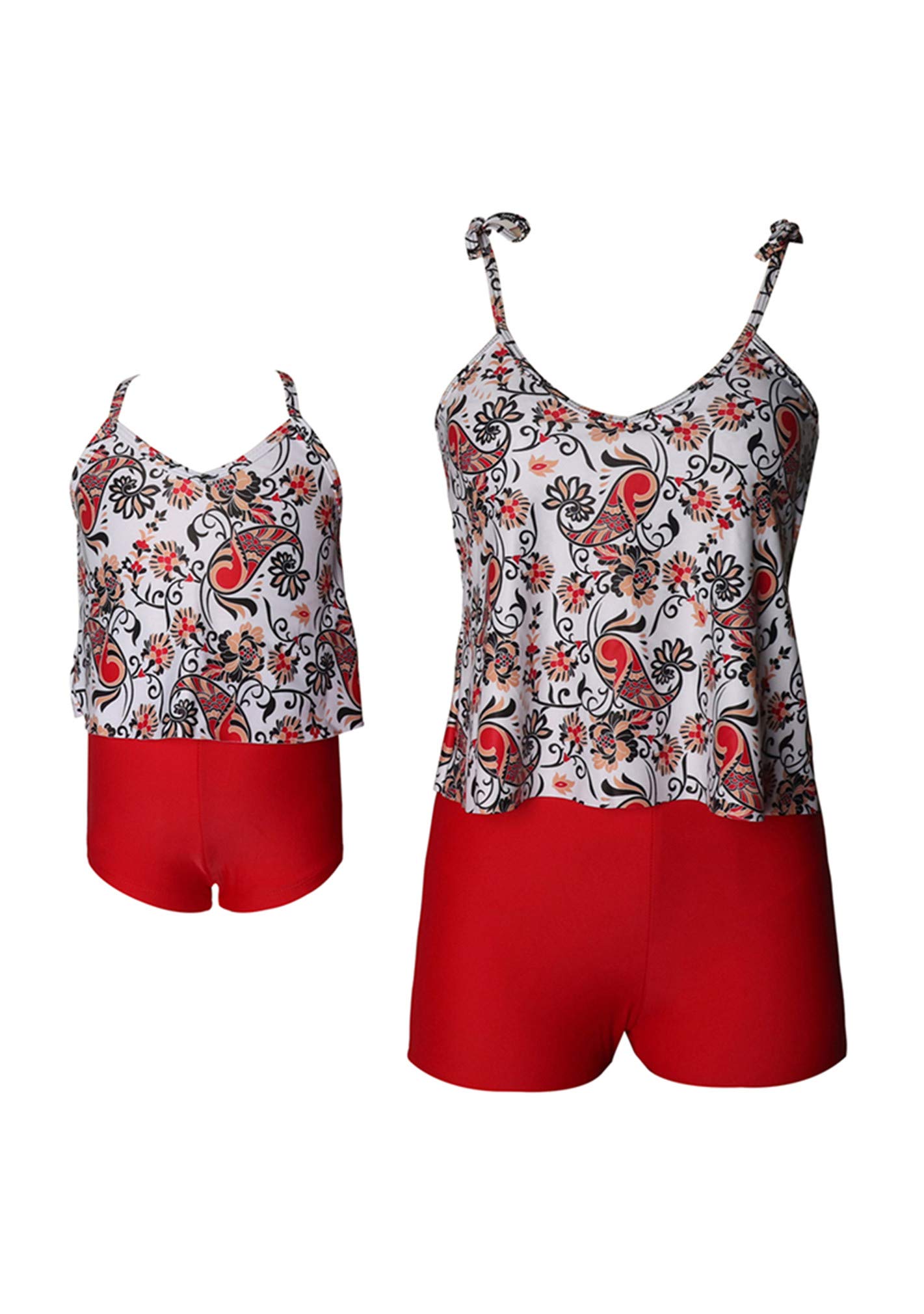 BOFETA Girl's 2 Piece Ruffle Boyshorts Swimsuit Cross Back Floral Printed Beach Sport Tankini Set 2-12 Years