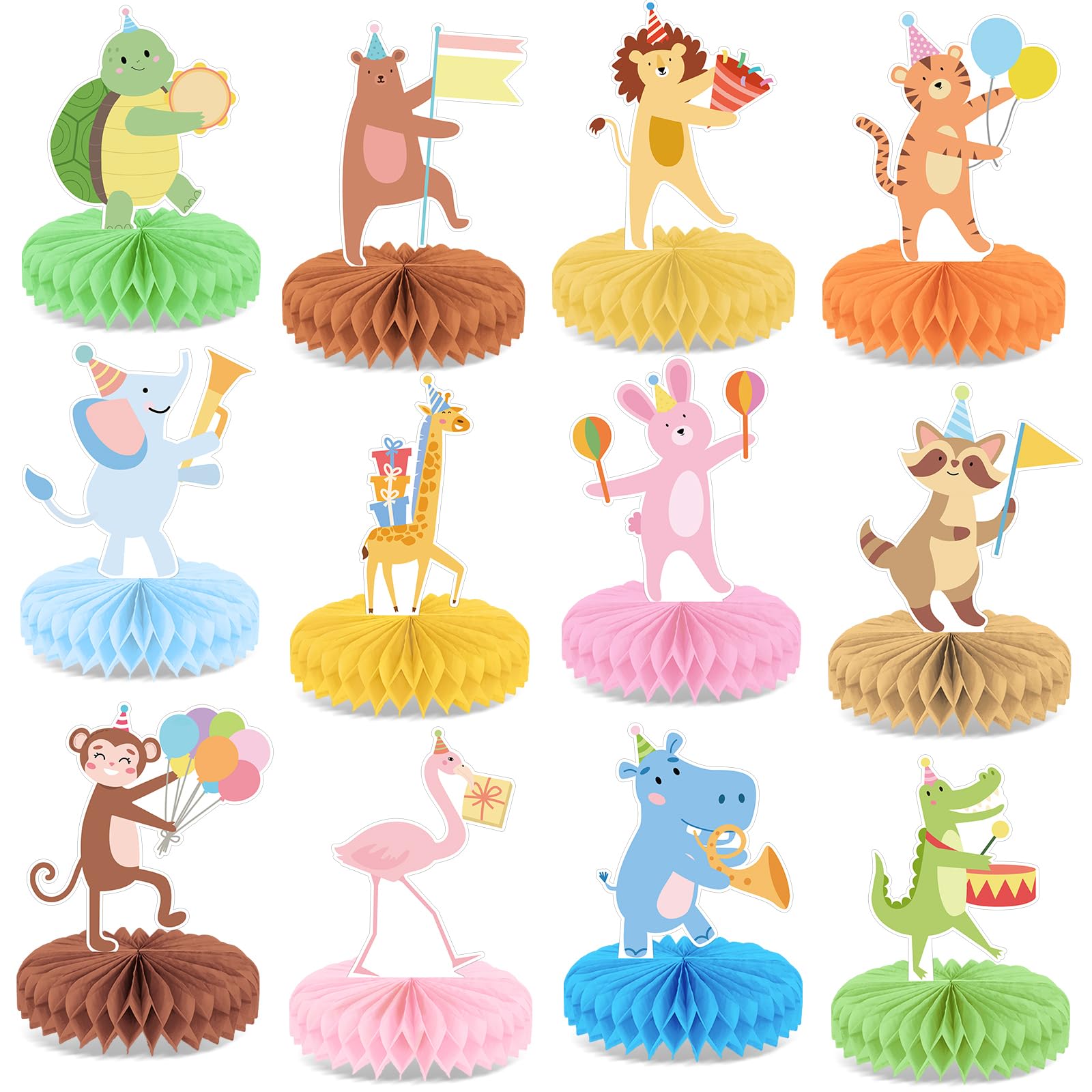 Photo 1 of 12 PCS Animal Parade Party Honeycomb Centerpieces Safari Party Table Decorations 3D Animal Parade Table Centerpieces for Boys Girls Zoo Safari Jungle Theme Birthday Parties Baby Shower Home Decor