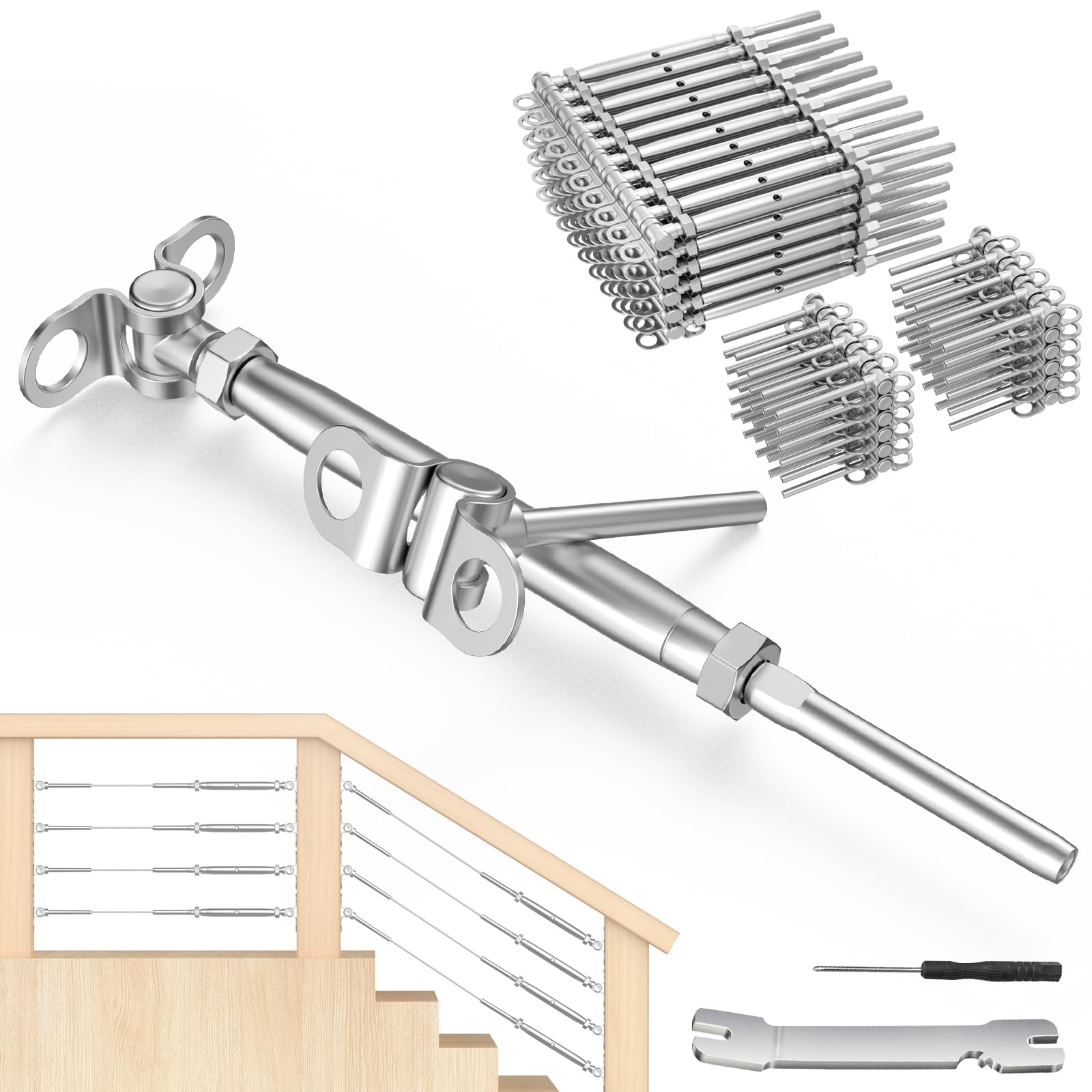 BLIKA 60 Pairs 1/8" Cable Railing Kit Swage Toggle Turnbuckle Hardware, Adjustable Angle T316 Stainless Steel Cable Railing Kits for 2"x2", 4"x4" Wood