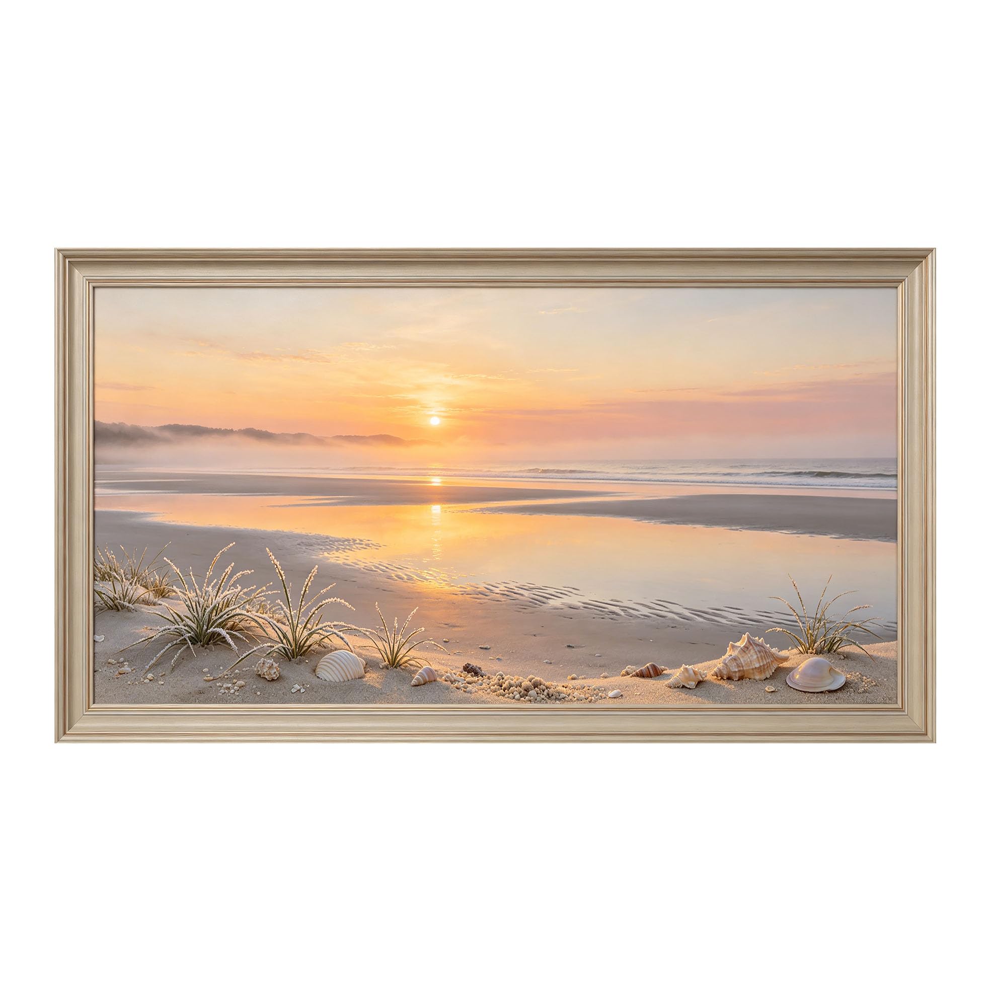 Yzpallescene 3D Framed Wall Art 50cm×100cm Coastal Seascape Beach Sunset Seashells Panoramic Realistic Large Size SelfAdhesive Removable Wall Decor Prints Artwork for Living Room Bedroom Office