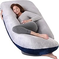 Vista 14 de Almohada de embarazo de cuerpo completo en forma de U para dormir, almohada de maternidad de 57 pulgadas con funda extraíble, soporte para espalda