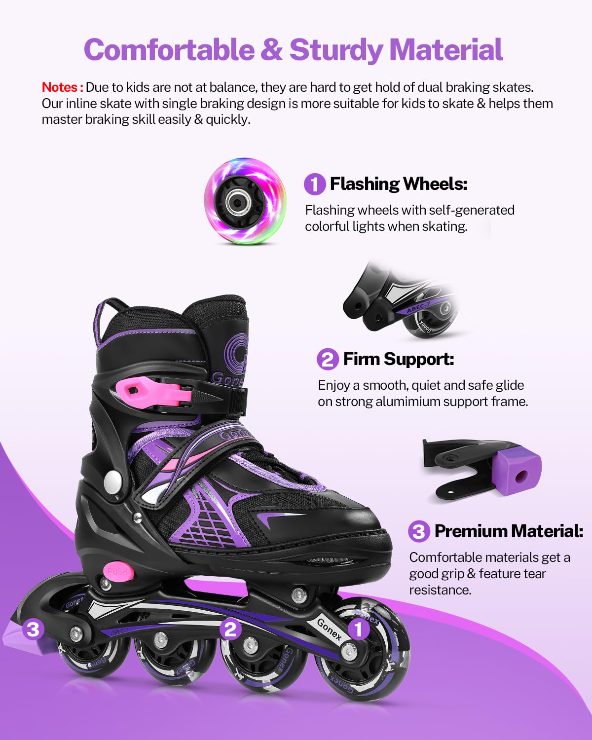 Gonex Rollers en Ligne Taille Réglable de 31 à 42 Roue Brillant pour Enfant Fille Garçon Femme et Homme Adolescent Débutant