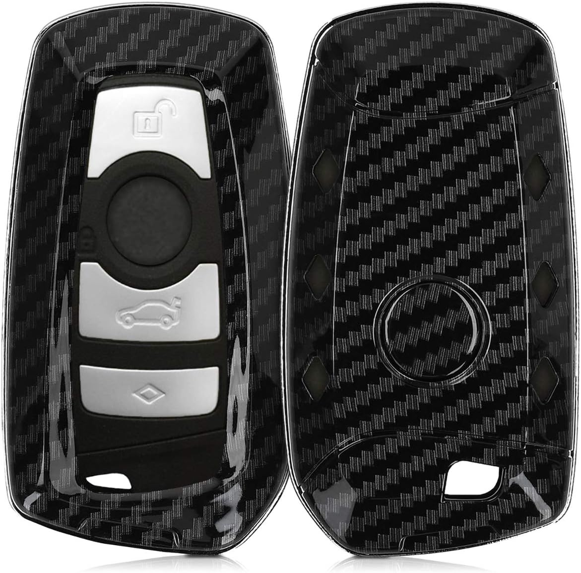 kwmobile Car Key Cover Compatible with BMW 3 Button Remote Control Car Key (only Keyless Go) - Hard Case - Carbon Black