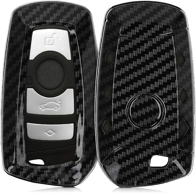 kwmobile Car Key Cover Compatible with BMW 3 Button Remote Control Car Key (only Keyless Go) - Hard Case - Carbon Black