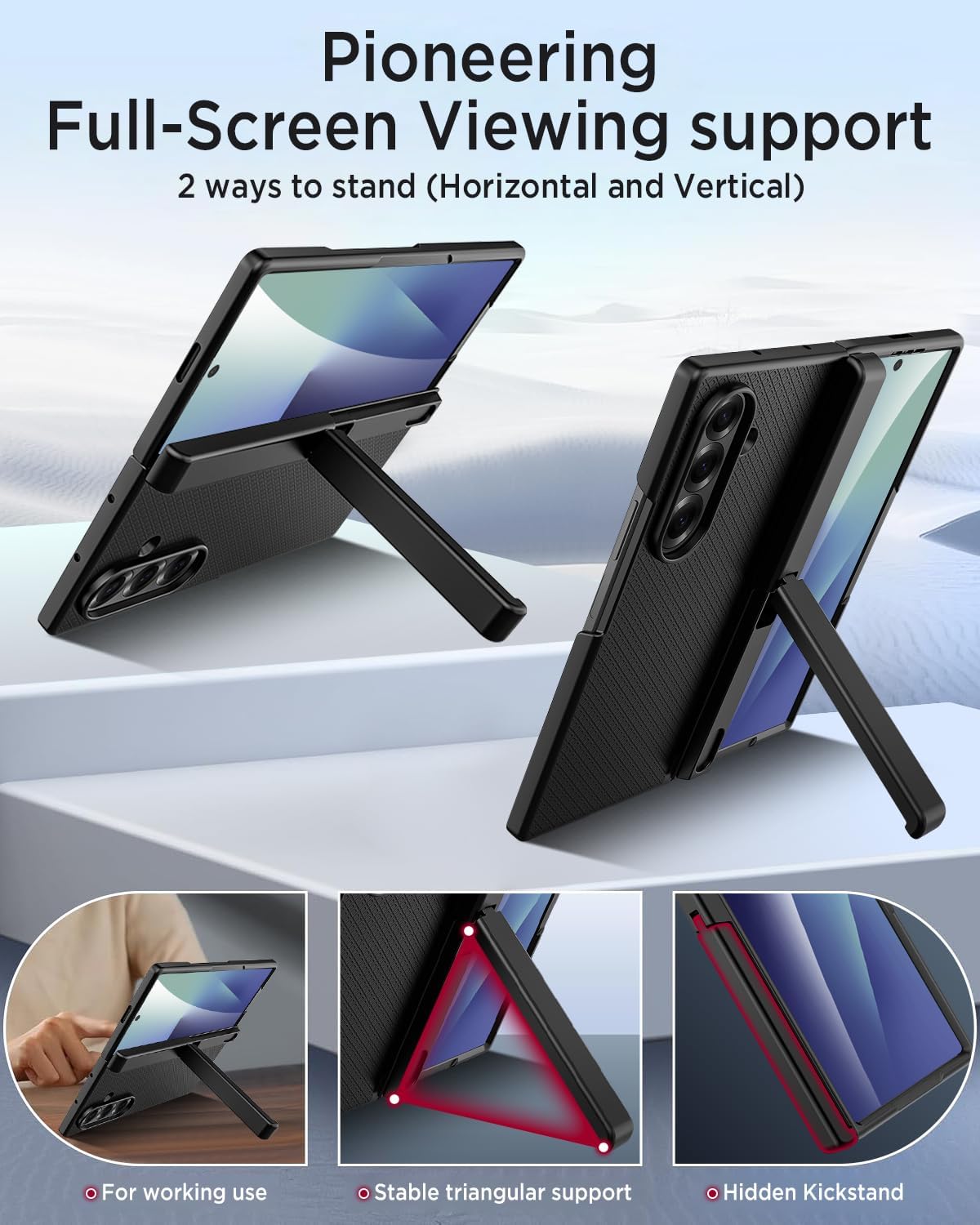 Miimall Magnetic for Samsung Galaxy Z Fold 7 Case with Hinge Protection, Screen Protector & Kickstand, [Compatible with Magsafe] Ultra Slim Thin Rugged Matte Cover for Z7 Fold7 5G Phone Case Black