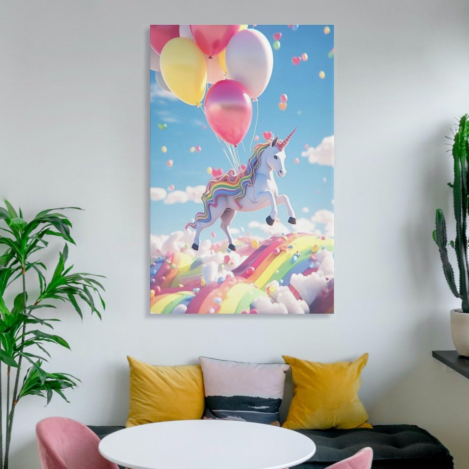 Amazon.co.jp: 絵画 カラフルな風船と虹を持つユニコーンインテリア 
