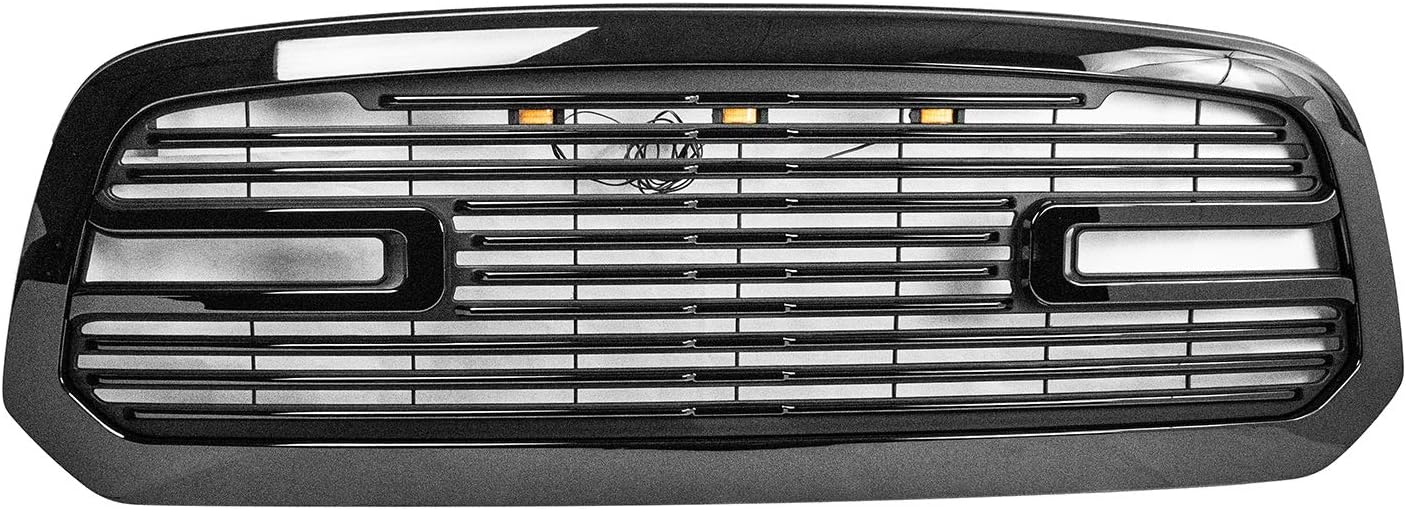 Complete Factory Replacement Grille Shell for 13-18 Dodge RAM 1500/2019 Ram 1500 "Classic (Old Body Style) Big Horn II Replacement Grille - Gloss Black Shell with Matte Black Insert