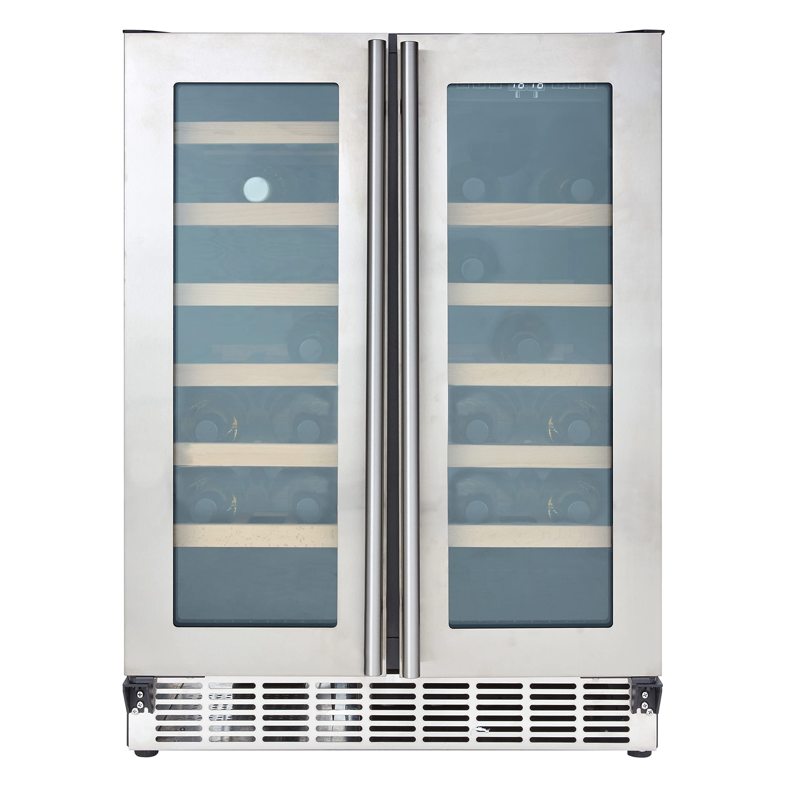 Cookology CWC608SS 60cm Freestanding Wine Cooler Fridge, Built Under Counter with Digital Dual Temperature Zones, Anti UV Glass, 40 Bottle, 120L - in Stainless Steel