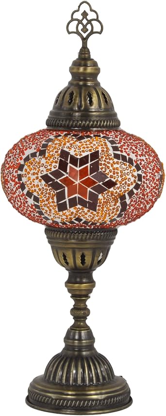 Turkish Lamp Mosaic Table Lamps | Turkish Moroccan Lamp with Bronze Base | Handmade Tiffany Night Lamp | Mosaic Glass Bedside Night Lamp with Led Bulb