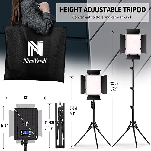 Miniatura 8 de NiceVeedi Iluminación de Fotografía de 36W, Luz de Estudio Bicolor, CRI 95+, Kit de Luz LED para Video Regulable Alimentado por Adaptador AC