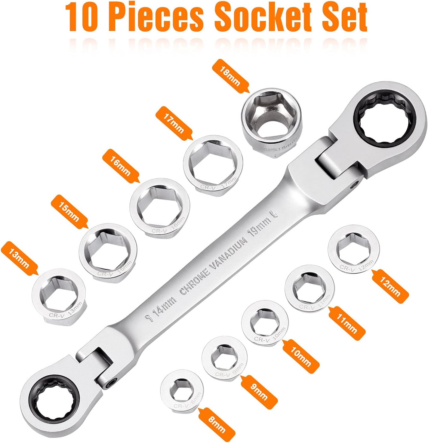 36 PCS Socket Ratchet Wrench Set - 8.5 Inches - Chrome Vanadium Steel - Quick-Release - Metric Ratcheting Combination Wrench Set