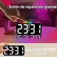 Vista 7 de Reloj despertador fuerte para dormitorios con personas que duermen pesadamente, reloj digital enchufable con luz nocturna, pantalla grande, alarma