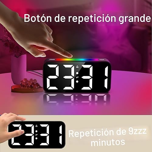 Miniatura 7 de Reloj despertador fuerte para dormitorios con personas que duermen pesadamente, reloj digital enchufable con luz nocturna, pantalla grande, alarma