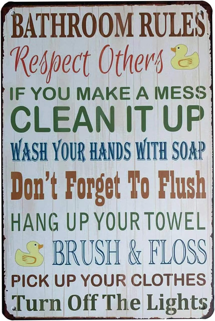 peiyeety Novelty Metal Aluminum Sign, Bathroom Rules Sign Home Wall Decor Birthday Gift Garden Yard Signs Vintage Printing Plaque 8"x12"