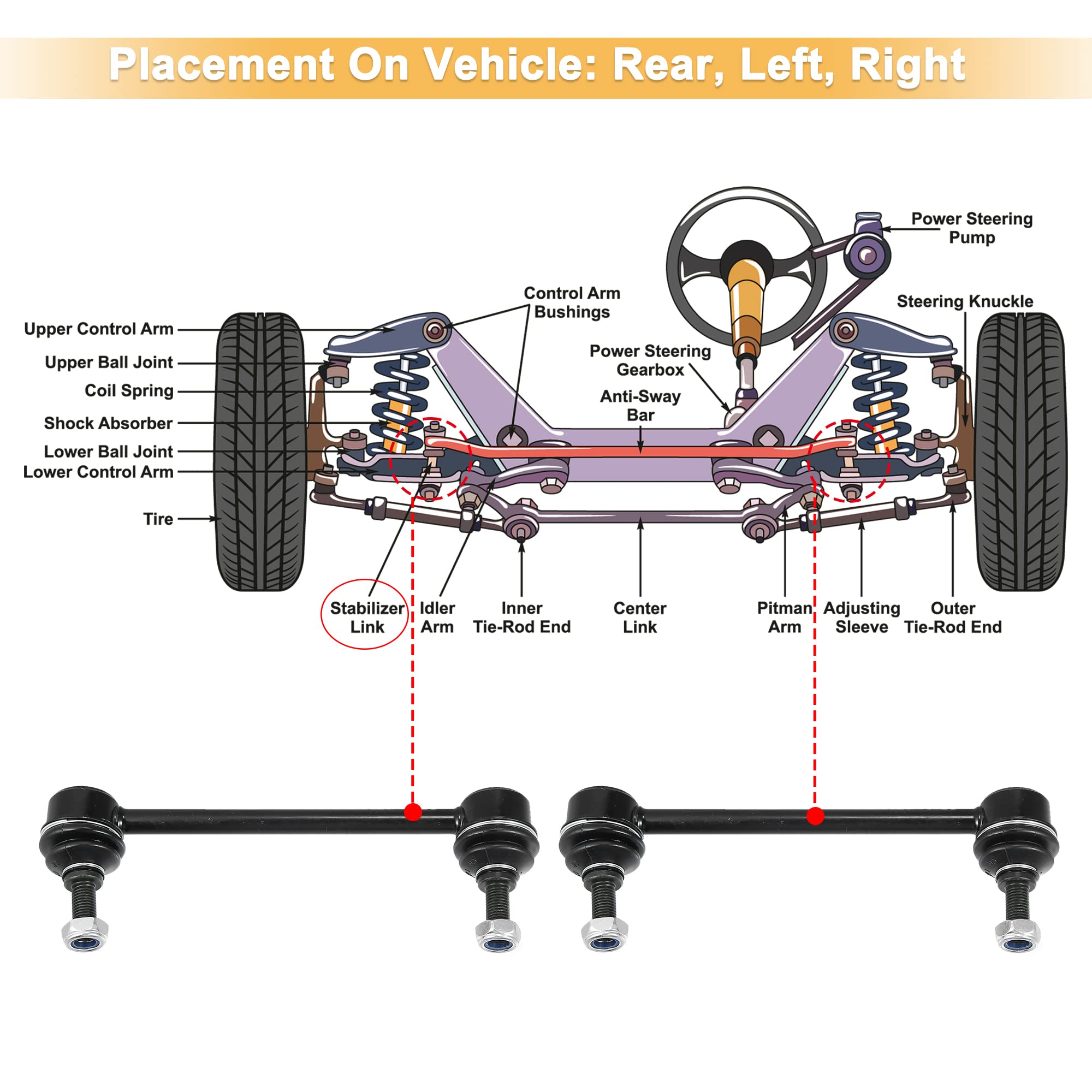 SCITOO Rear Shock Absorbers Assembly With Sway Bar End Links Kit For Hyundai Elantra 2007-2010