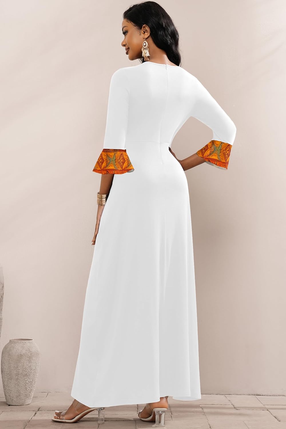 FANDEE Elegant Maxi Long V-Neck Casual Dress for Women, Bell Sleeve African Print Dresses for Cocktail Party(M-3XL) - Image 7